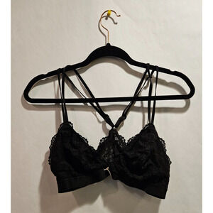 Aerie Floral Lace Bralette Sheer Racerback Black Women's Large